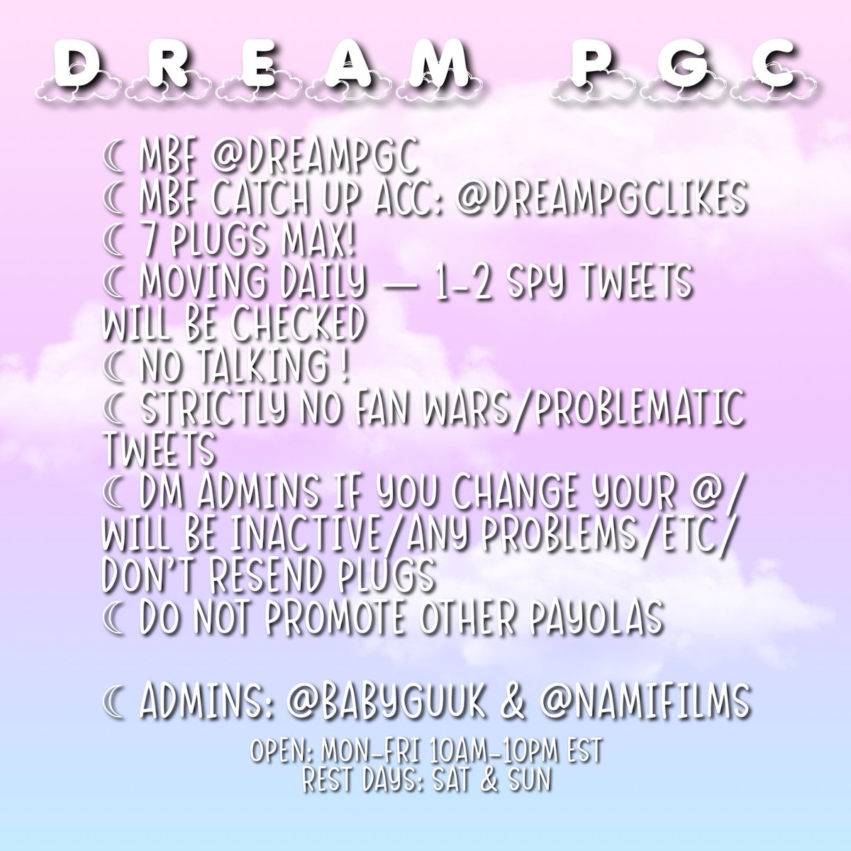 RECRUITING ACTIVE MEMBERS FOR DREAM STRICT PGC HYPE GC

☾ rt &amp; reply to be added
☾ all fandoms welcome 
☾ no fan wars !
☾ don’t join if ia!
☾ mbf <a href="/dreampgc/">dream pgc ☾</a> + admins <a href="/babyguuk/">♡ princess</a> &amp; <a href="/NAMIFILMS/">nami 🌊</a> &amp; @rainsoften 
☾ mbf like acc: <a href="/dreampgclikes/">♡ dream pgc likes</a>