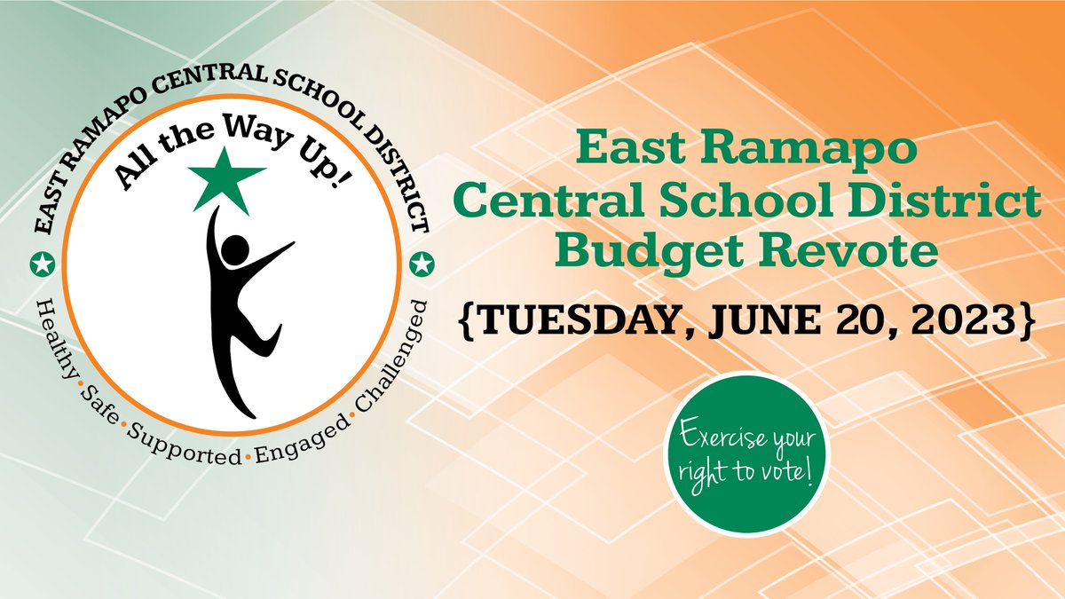 Mark your calendars #EastRamapo! On Tuesday, June 20, residents will be asked to vote on a revised budget for the 2023-24 academic year. For information about the budget, absentee voting, wards, poll sites and more visit ercsd.org/budgetrevote20… #ERStrong #Vote #EveryVoteCounts