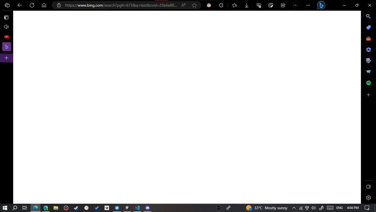 Is @bing down? I can't go anywhere, anything I type returns a blank page

@MicrosoftEdge