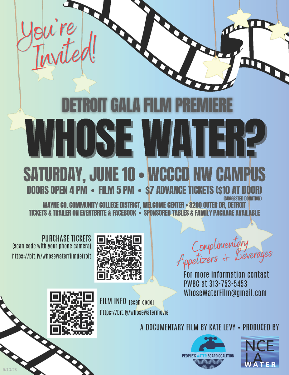 RougeFriends's tweet photo. Check out the Detroit gala premiere of "Whose Water? The People's Movement for Safe, Affordable Water and Sanitation in the United States." This Saturday at 5:00 pm (doors open at 4:00 pm) at 8200 Outer Dr, Detroit.

More info and tickets: https://t.co/SnfIAxnSah. https://t.co/3njEuTOHgj