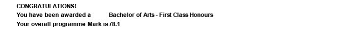 I'm pleased to say that I'm going to graduate from <a href="/SalfordUni/">University of Salford</a> with a first class honours! 🎓 Thank you to all the staff at <a href="/UoSJournalism/">Salford Journalism</a> for a wonderful three years! ♥️