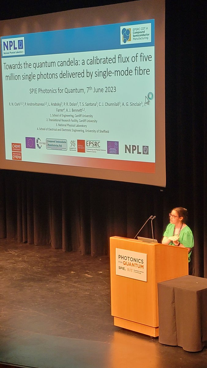 PhD candidate Rachel Clark came from <a href="/cardiffuni/">Cardiff University</a> to present a record optical power of single-photon flux measured on a SI-traceable trap detector.

#PhotonicsForQuauntum
<a href="/RITscience/">College of Science at RIT</a> <a href="/RITtigers/">RIT</a> <a href="/SPIEtweets/">SPIE</a> #Quantum #Photonics