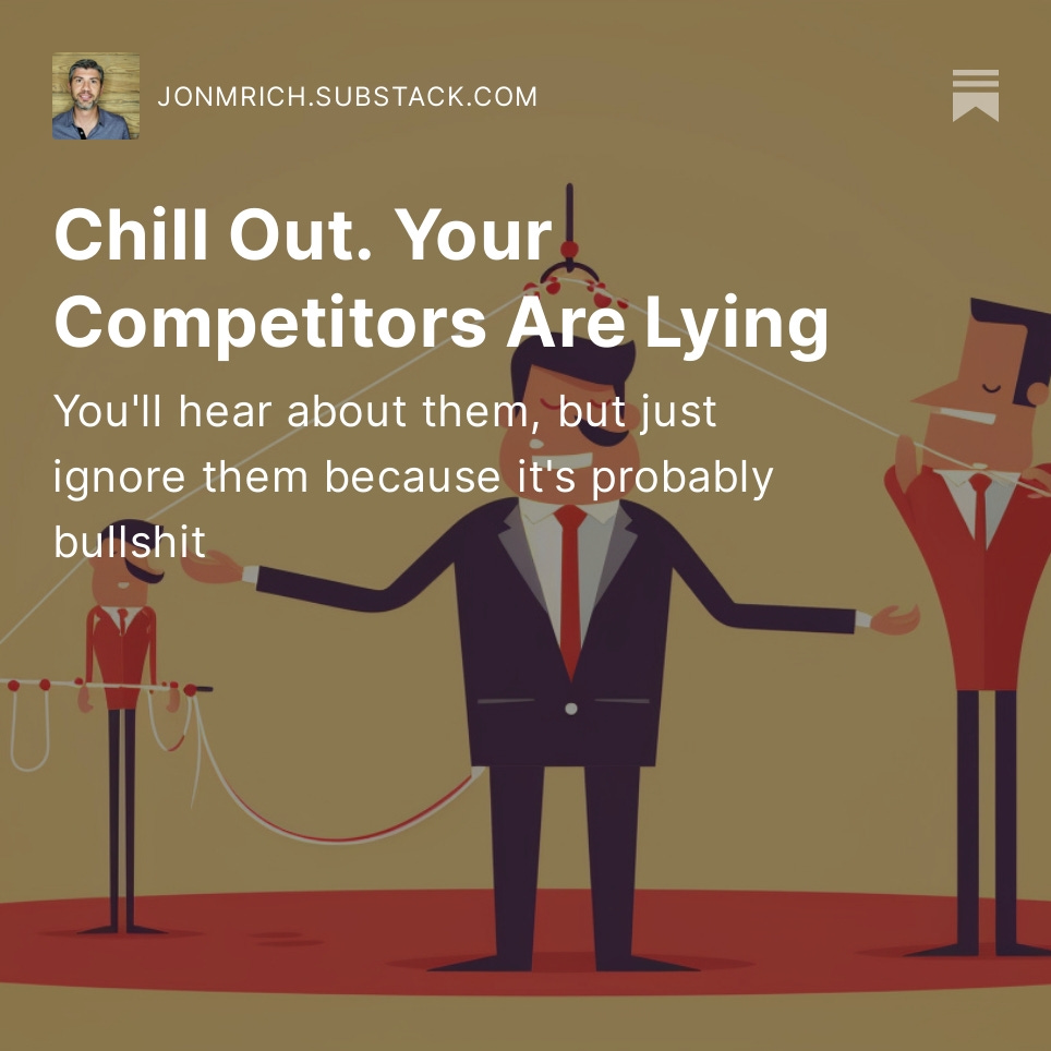 jonmrich's tweet photo. I love when your competitors publicly lie about their numbers and then they leak the real numbers accidentally.

So, chill out. Your competitors are lying. Do your thing.

https://t.co/EeNLaPFG6t https://t.co/NuukgyJ7PW