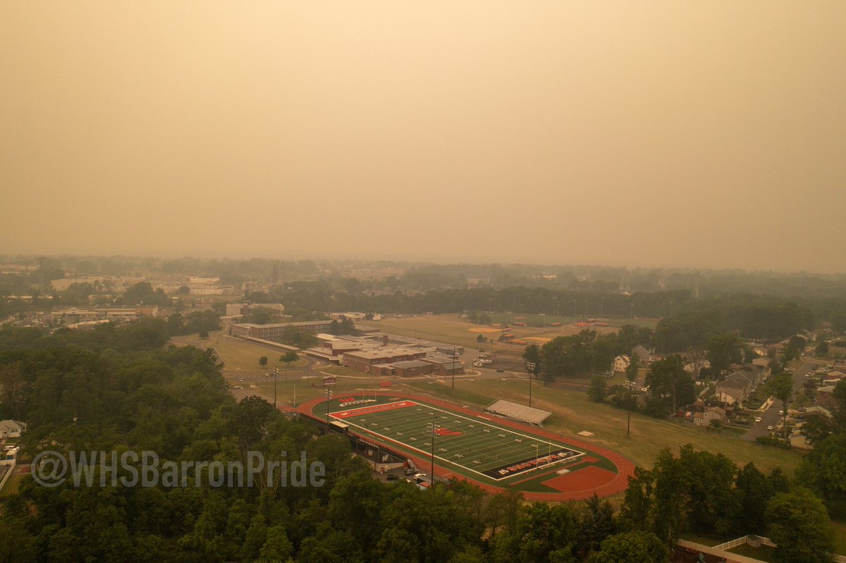 A typical day at WHS vs. yesterday when the smoke from the Canada wildfires engulfed NJ.