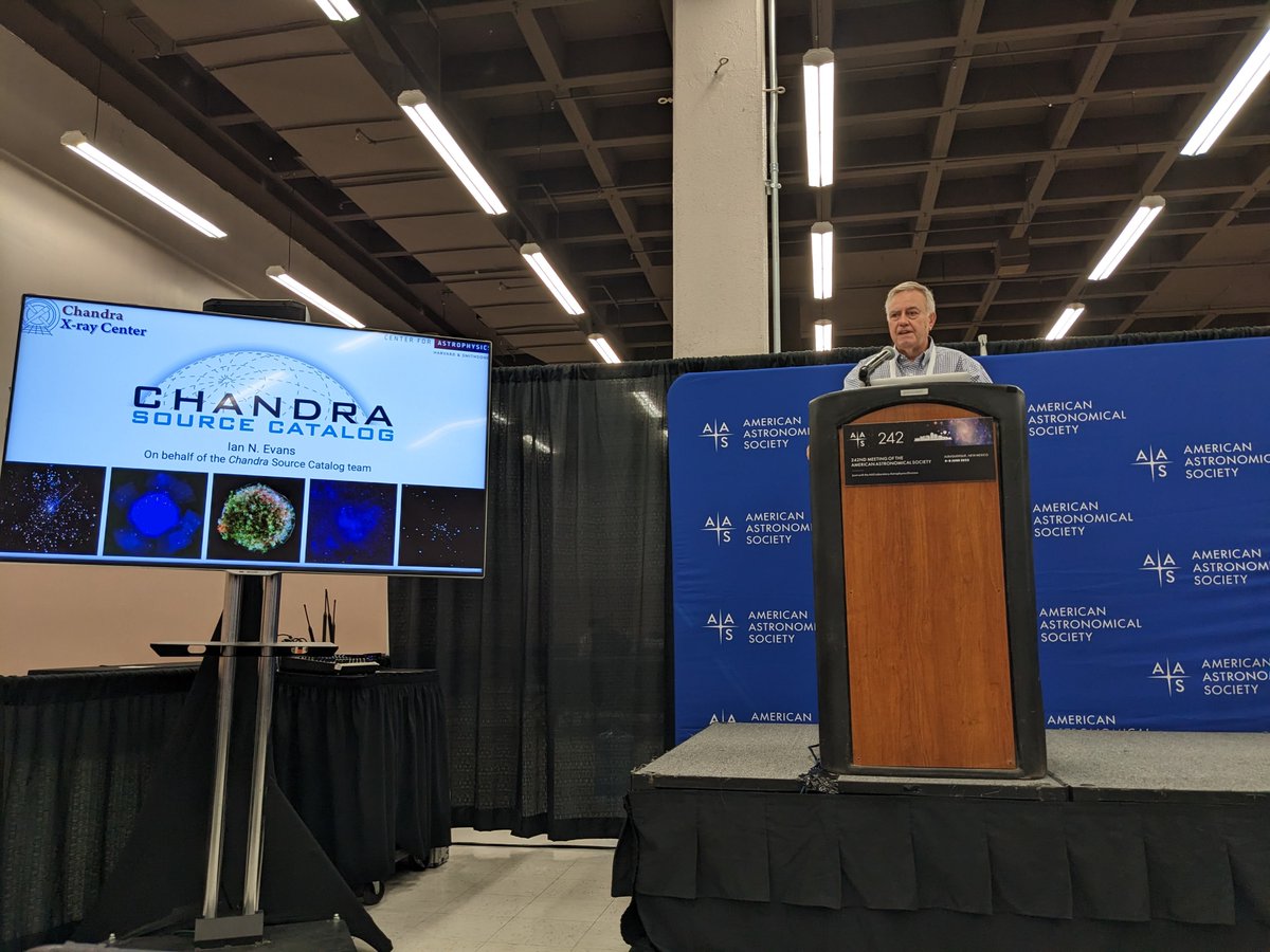 chandraCDO's tweet photo. Hello #AAS242 -- join us at 9:30 in the Exhibitor Theater for a presentation by Ian  Evans on the @chandraxray  Source Catalog. The CSC and its upcoming 2.1 release unlock the 24-year  legacy of our mission to enable everyone -- yes, everyone! -- to be an X-ray expert. https://t.co/z51rNEFufM