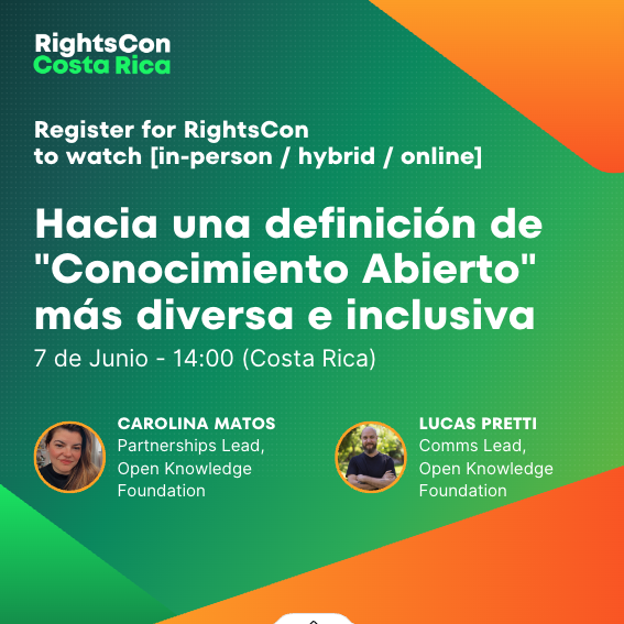 OKFN's tweet photo. 💬 "El conocimiento es abierto si cualquiera es libre de acceder a él, usarlo, modificarlo y compartirlo, con cualquier propósito."

¿Estás de acuerdo? ¿Tienes algo que agregar?

Si estás en #RightsCon, hoy es tu oportunidad de unirte al proceso de revisión de la #OpenDefinition. https://t.co/gdAiws4aoL