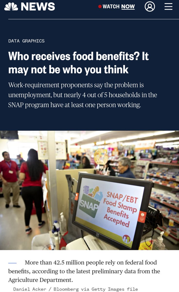 WooFoodPolicy's tweet image. At least one person works in 4 out of 5 households that receive SNAP. Expanding work requirements is a "solution" to a problem that doesn't exist. #FarmBill #SNAPMatters nbcnews.com/data-graphics/…