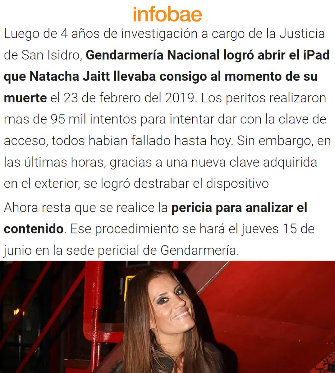 'Natacha Jaitt':
Porque informan que la Justicia logró desbloquear su iPad