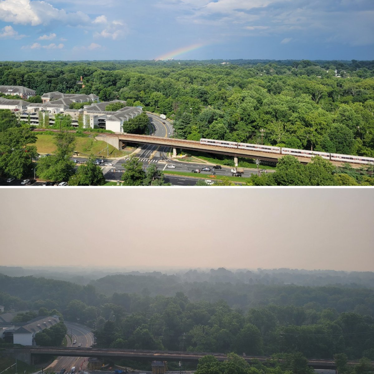 If you're wondering about air quality in the DC area. Top is what it usually is, bottom is what it is today.