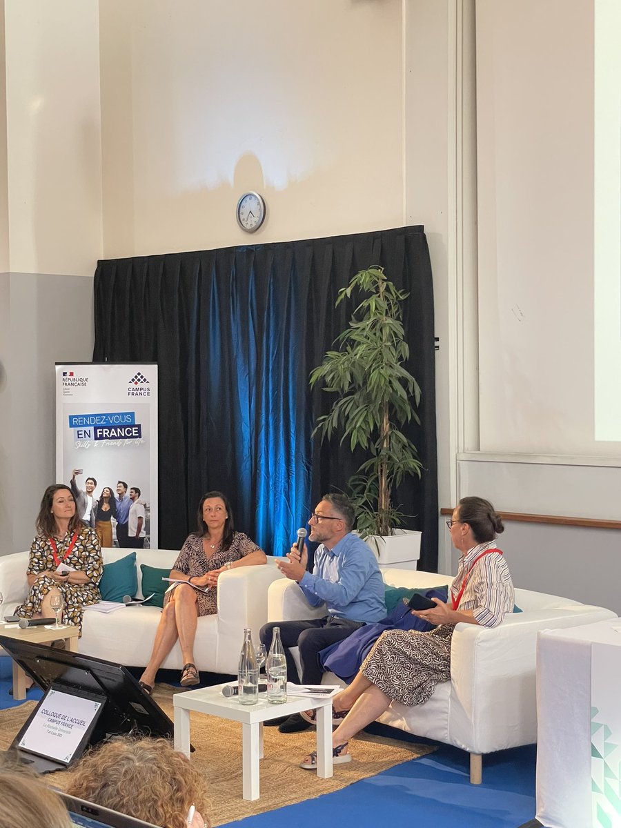 CampusFrance's tweet photo. #ADEI2023 | ➡️ Assurance maladie : l’affiliation et l’accès aux soins pour les étudiants et doctorants.
🗣️ Frédéric Napias, Céline Dufort Lacabanne et Patricia Larrieu profitent de ce moment afin de faire un tour d’horizon. @Assur_Maladie https://t.co/Ta3iQUUXvZ