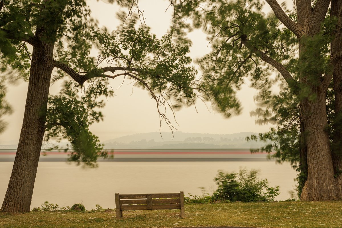 alonkoppel's tweet photo. Cargo ship Reestborg passing Catskill yesterday. @OlanaFChurch can be barely seen behind it, due to smog from the wildfires in Canada.
#photography #photooftheday #lookingaround #Hudson #hudsonvalley #longexposure #WildfireSmoke #wildfires https://t.co/JRrA7arQwF