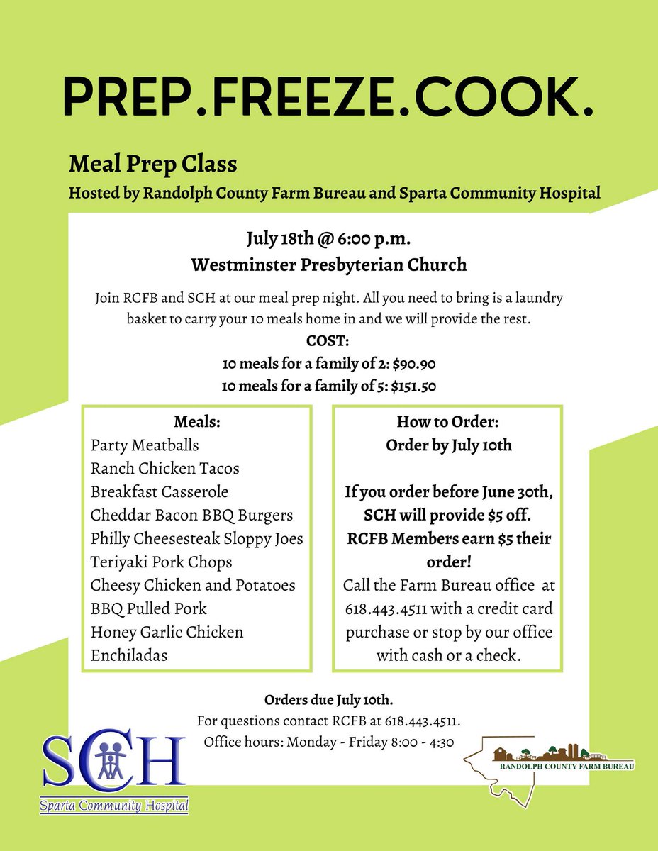 RandolphCoFB's tweet photo. Again this summer is our Prep.Freeze.Cook class! After such a great turnout &amp; feedback we're returning with new meals and new location! Like last year,RSVP early get $5 off meals thanks to SCH. New this year, Farm Bureau members earn $5 off on top of that! Call to register. https://t.co/4WSMPx2BcG