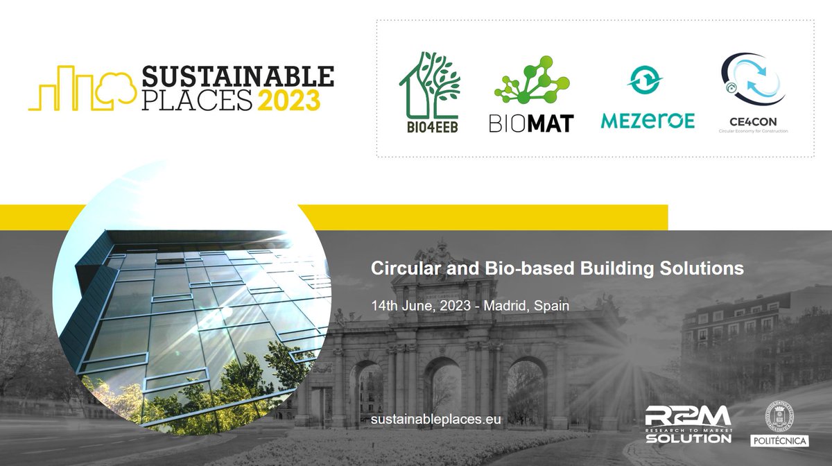 BIO4EEB's tweet photo. 📢Join @BIO4EEB, together with @MEZeroE1, @BIOMAT_Project and #CE4CON next week in #Madrid for #Circular and #biobased Building Solutions workshop organized by Sustainable Places Conference.

📅When: 14th June at 16:00

👉Find out more: https://t.co/JH80X0nq58 https://t.co/gXjGsr94L5