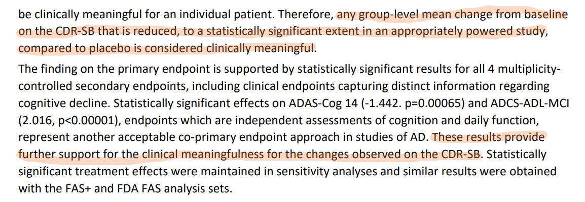 As expected, FDA AdCom on $BIIB/Eisai lecanemab is setting up to be a 'clearing the air' event after the whole Aduhelm saga. More importantly, FDA reviewer made it very clear the changes observed on the CDR-SB is considered 'clinically meaningful'.