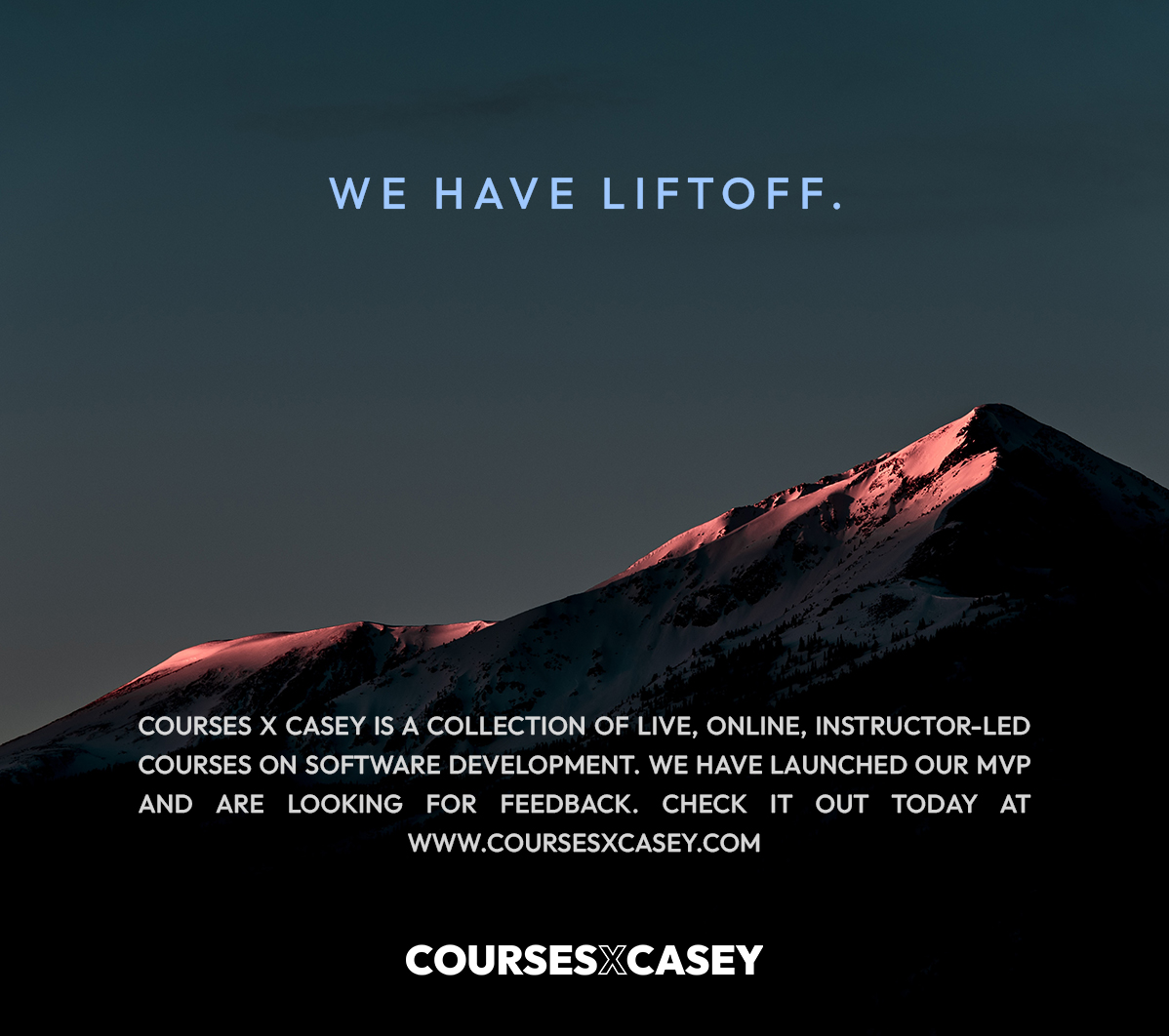 MVP for my new initiative Courses x Casey has launched! Want to become a software developer? Check it out at coursesxcasey.com.