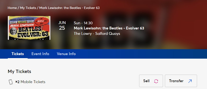 MarkRJones1970's tweet photo. Just remembered I wanted to go to this at The Lowry in Salford and luckily it hadn't sold out yet! 

2 tickets purchased! Should be good! #TheBeatles https://t.co/GV0hU201LF