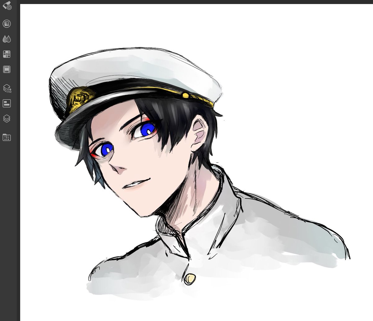 1boy male focus hat black hair solo blue eyes uniform  illustration images