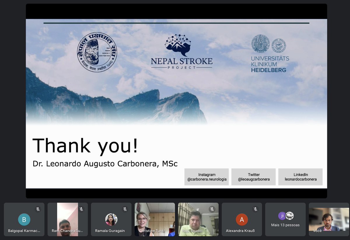 LeoAugCarbonera's tweet photo. Sharing the Brazilian Experience to the Nepal Stroke Project.
A work of several abnegates that inspire the world!
Proud to be a recent part of the work! 

Thank you, Christine Tunkl, for the invitation.

#futurestrokeleaders
@RBAVC @UniHeidelberg  @NepalStroke 
@sheilambrasil https://t.co/Rt7HjLS4BZ
