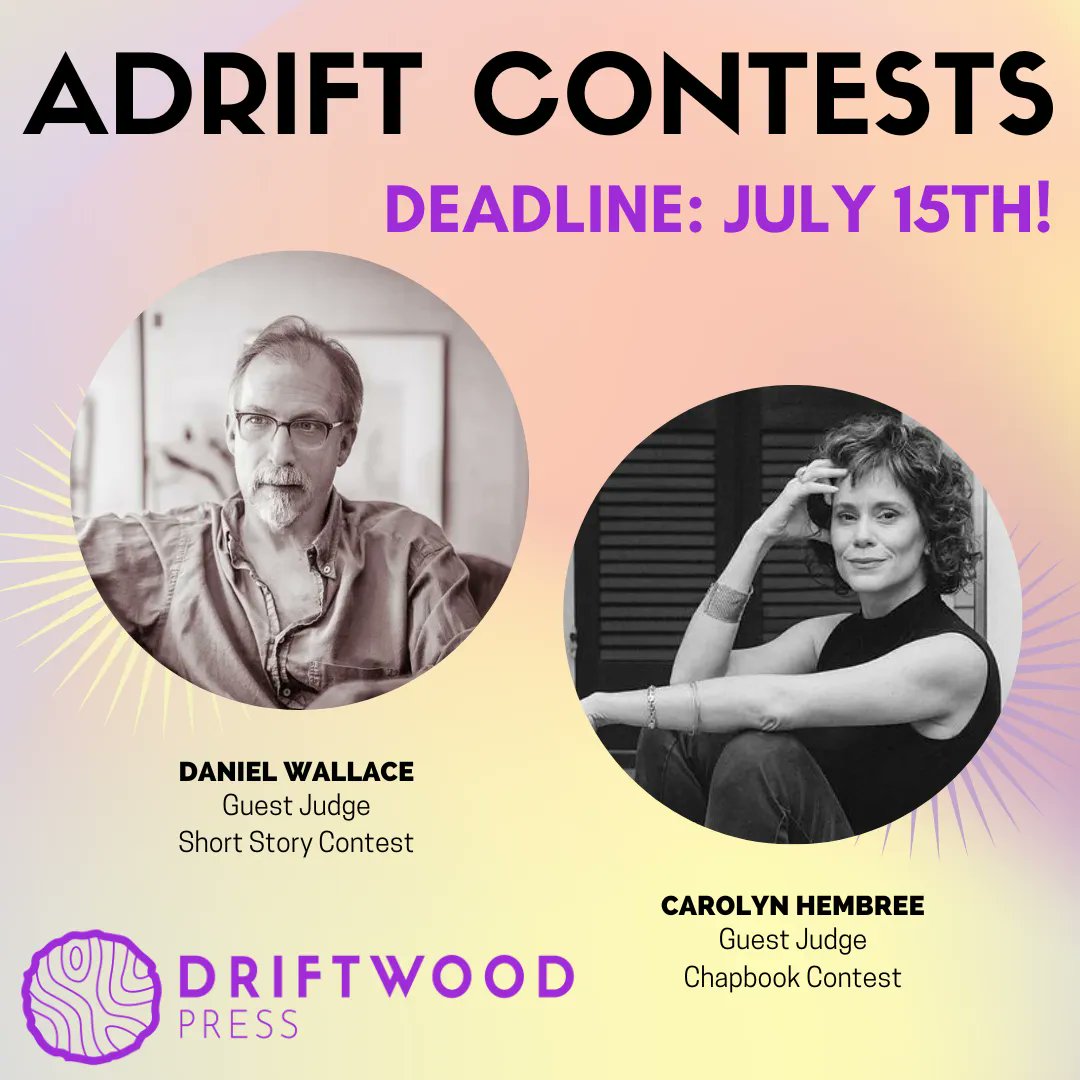 Driftwood Press is hosting two writing contests! The Adrift Short Story contest and the Adrift Chapbook contest both close on July 15th! The winners will receive a cash prize, publication, marketing, and more! 
#writingcontest #writing #smallpress #shortstory #poetry #chapbook