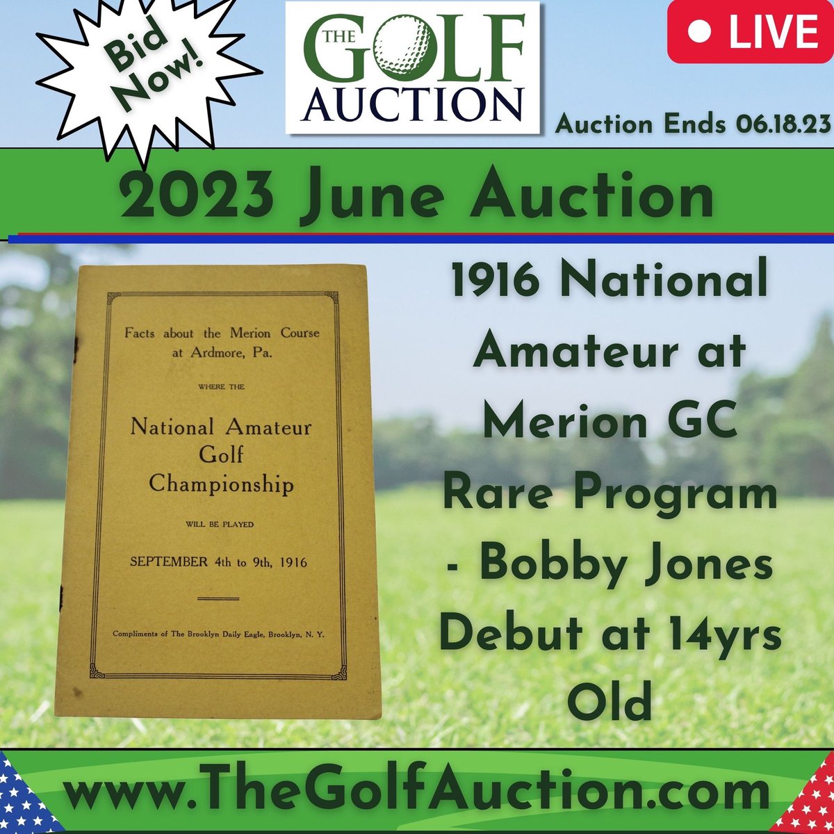 Another exceptional piece of golf history is currently up for auction in our 2023 June Golf Memorabilia Auction, a 1916 National Amateur at Merion Rare Program - Bobby Jones Debut at 14yrs Old! Don't miss this opportunity,  placeyour bids now! <a href="/usopengolf/">U.S. Open</a>
thegolfauction.com/lot-112725.aspx