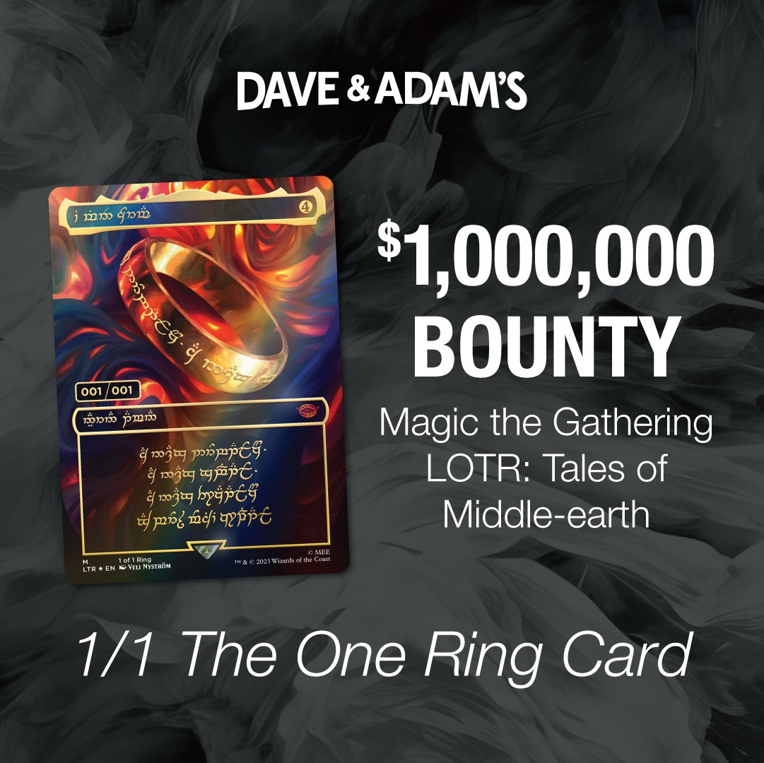 dacardworld's tweet photo. 🚨$1 MILLION BOUNTY 🚨

We are officially announcing our 
$1 million bounty on the 1/1 The One Ring Card 💰💰

Bounty expires July 17th 2023…

Good luck 🙌 https://t.co/6OmhxCjdsG