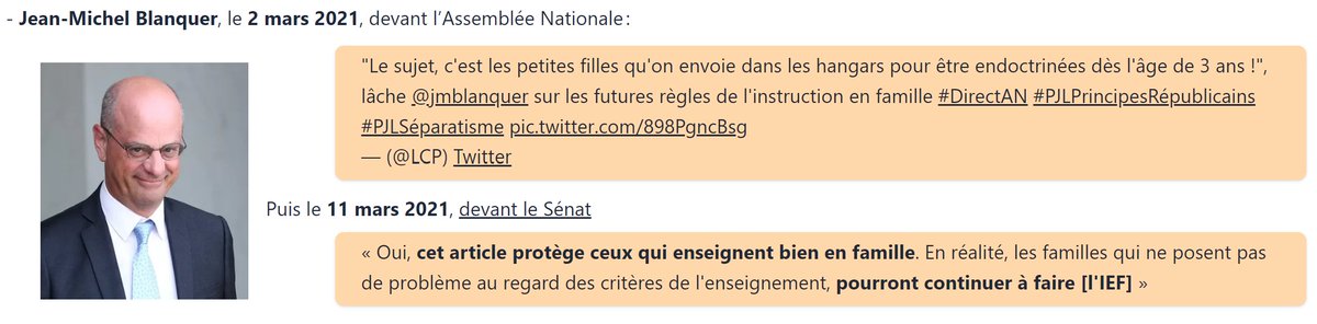 @MathildePanot L'islamophobie fait vendre,et permet surtout à ce gvernement de pondre toutes les lois liberticides qu'il veut.
Il a retiré la liberté de pratiquer l'école à la maison sous la #loiséparatisme,mais promettait que les familles qui le faisaient bien pourraient continuer.

#mensonge