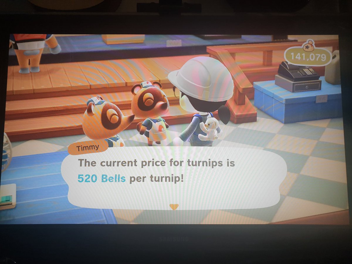 AcSsnow's tweet photo. Turnips are selling for 520 bells on my island! Who is interested?
 #turnipPrices #stalkmarket #acnh #animalcrossing #turnipprice https://t.co/0uIsSvzgQ1