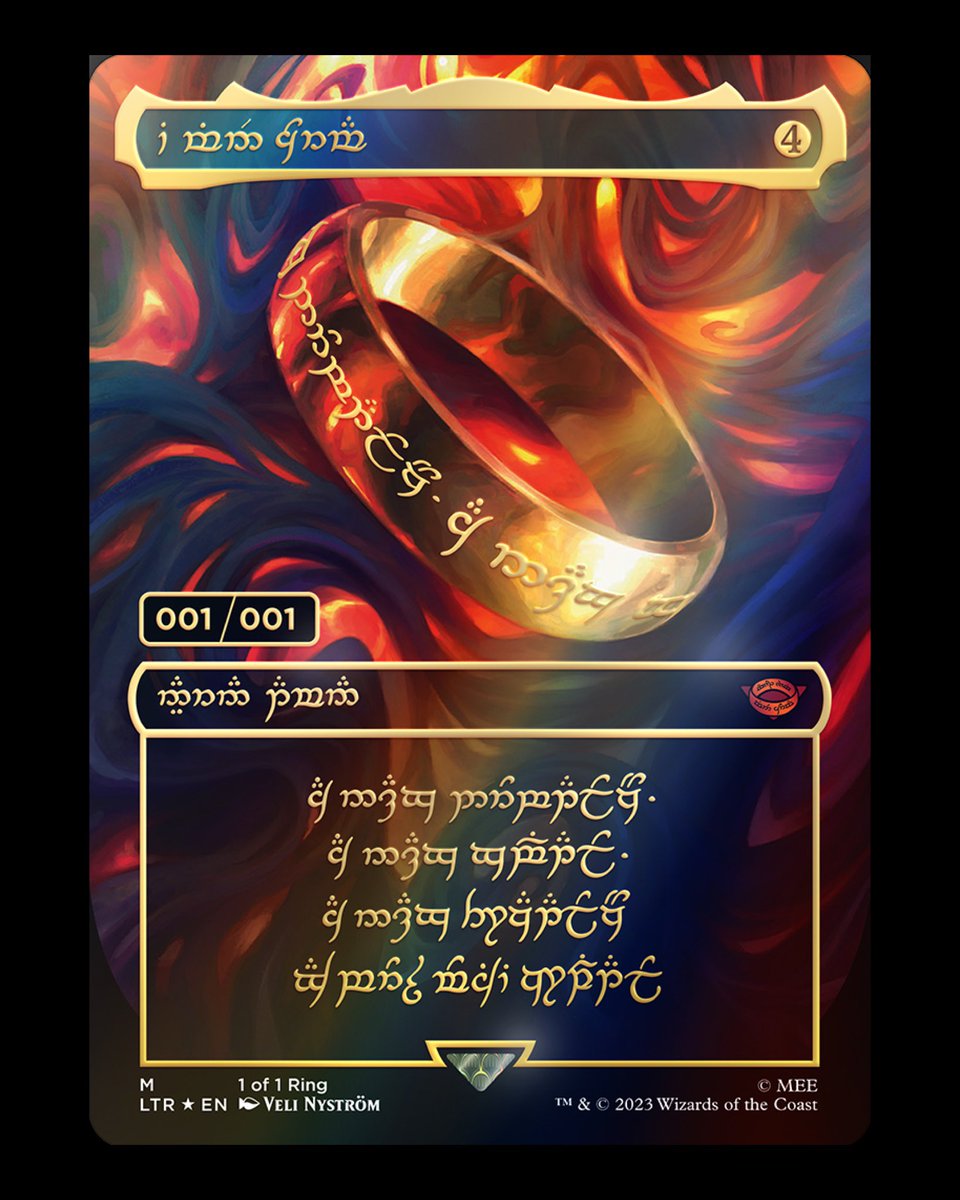 gurucollects's tweet image. 🚨 BREAKING NEWS 🚨 

@dacardworld is offering a $1 MILLION bounty on the Lord of the Rings x Magic The Gathering 1/1 “The One Ring” trading card.

This is the first MTG 1/1 ever made, and if the bounty is accepted, it will immediately be the most expensive MTG card of all-time.…