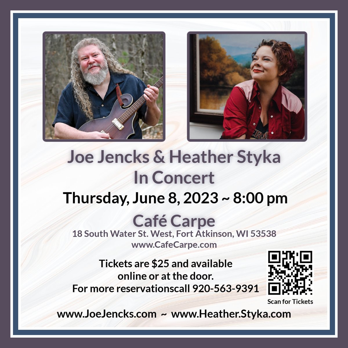 Tomorrow join Joe &amp; Heather in Ft. Atkinson, WI at Cafe Carpe! for tickets: cafecarpe.com/.../joe-jencks…