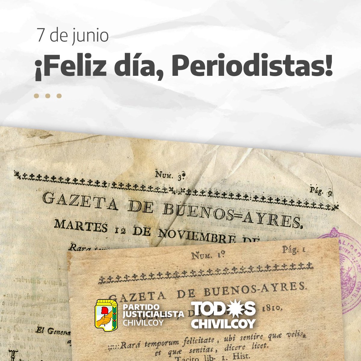 FDTchivilcoy's tweet photo. 7 de junio | Día del Periodista 🎙️✍🏼

¡Feliz día a todas las y los periodistas! 
Su rol es fundamental para garantizar el acceso a la información y la libertad de expresión, imprescindibles para el fortalecimiento de nuestra democracia. https://t.co/D9kf2LgtSd