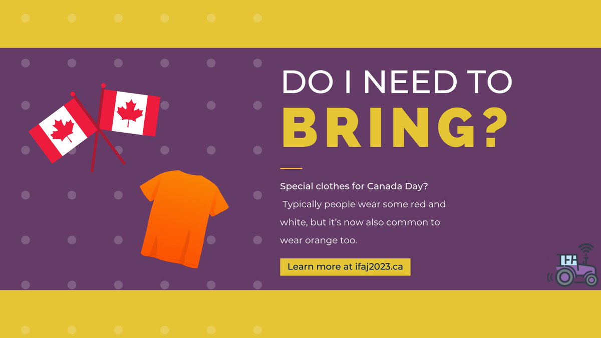 IFAJ2023's tweet photo. Do people dress up for Canada Day?
Typically people wear some red and white but it’s now also common to wear orange on Canada Day too.
#IFAJ23#agmedia #agcomms #CFWF https://t.co/T3aIC4v8h9