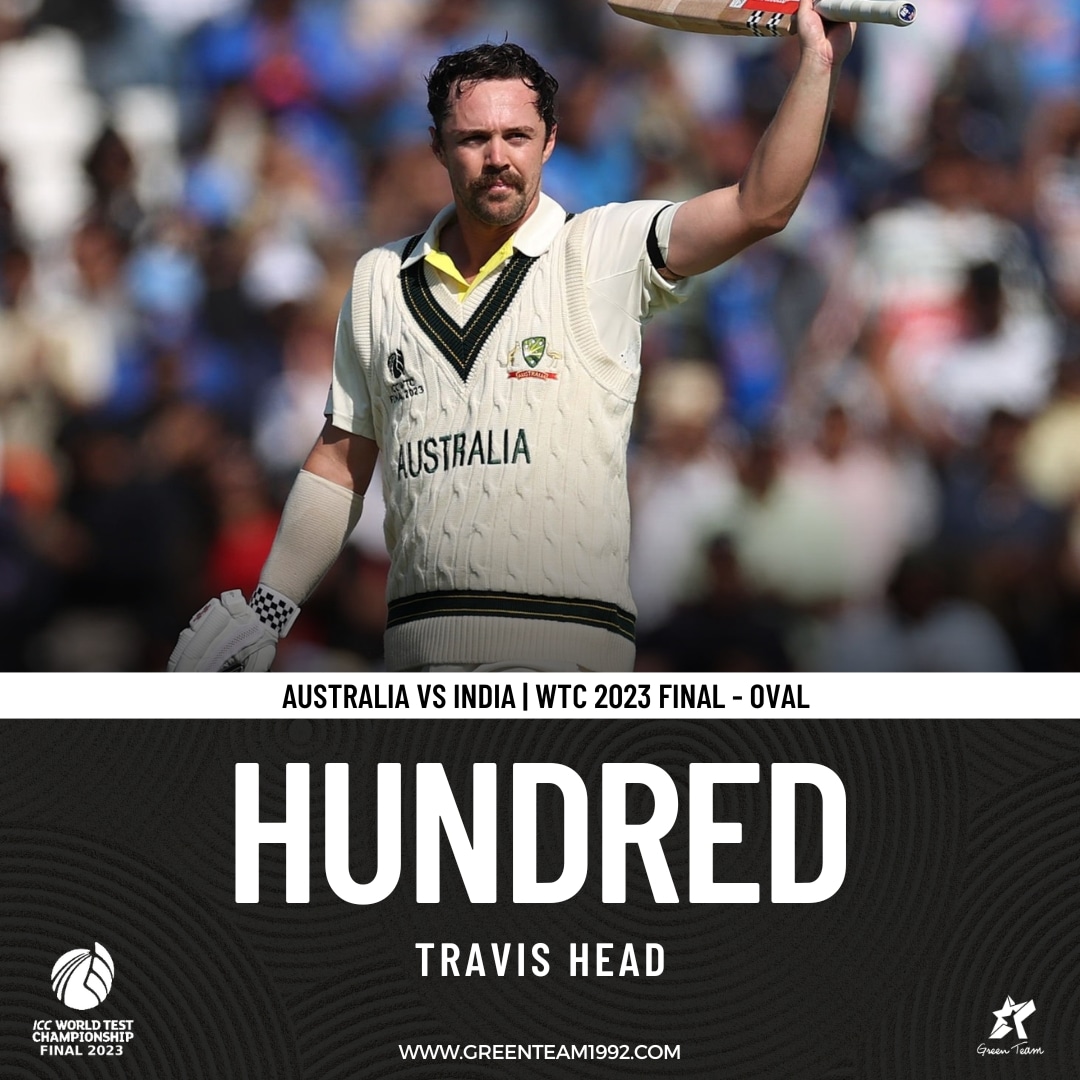 Hundred for Travis Head 💯.

Playing at an SR of 95, his 6th century is his first Test century outside Australia. His counter-attacking game made the way for the Aussies.

#WTC23 | #AUSvIND | #GreenTeam | #Cricket | #OurGameOurPassion | #KhelKaJunoon