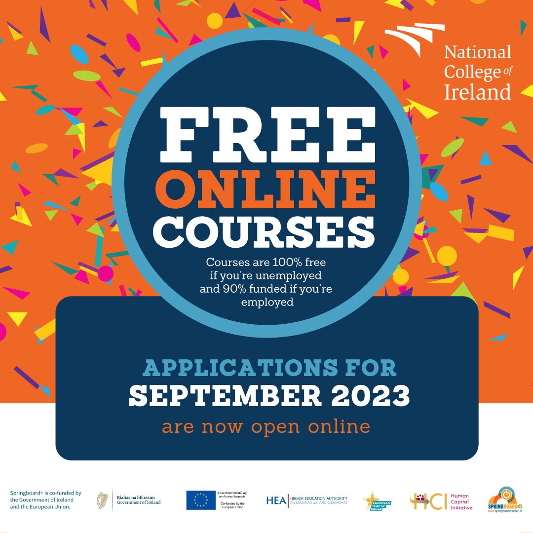 NCIRL's tweet photo. We have some great news to share: Applications for our Springboard+ and HCI courses starting in September are now open online! 🎉 

See our funded technology courses here: https://t.co/sex1n3OV9w #SkillsThatWork #SpringboardPlus #HCIPillar1 @hea_irl @HEA_Skills https://t.co/h4qYY7tyOv