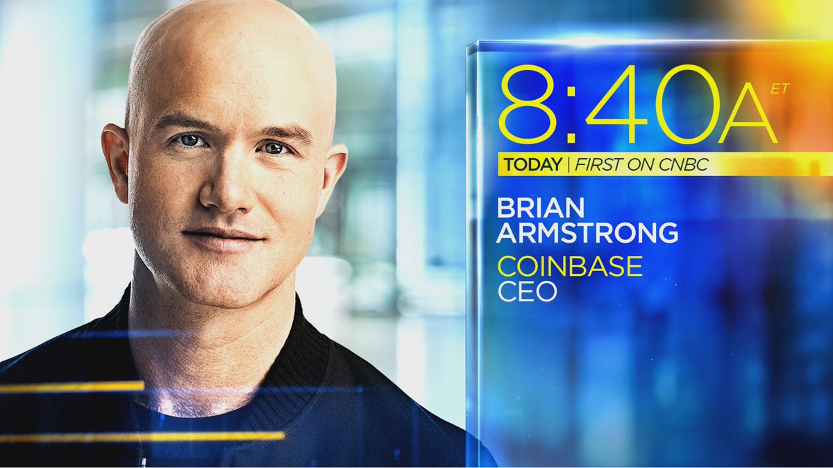 SquawkCNBC's tweet photo. COMING UP:
@coinbase CEO @brian_armstrong joins #Squawk #FirstOnCNBC as the company faces a lawsuit from the SEC.
#TuneIn https://t.co/i6KrOXbq6p