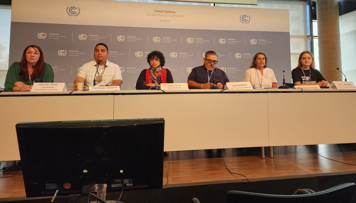 WGC_Climate's tweet image. 🚨 KICK BIG POLLUTERS OUT! 

As part of ongoing advocacy w/allied constituencies to address corporate capture&amp;amp;conflict of interest, we affirm the call 4 #People IN and #Polluters OUT!💪🏾

📖 @CortsGina intervention at the #KBPO briefing which followed a powerful action earlier. ⤵️