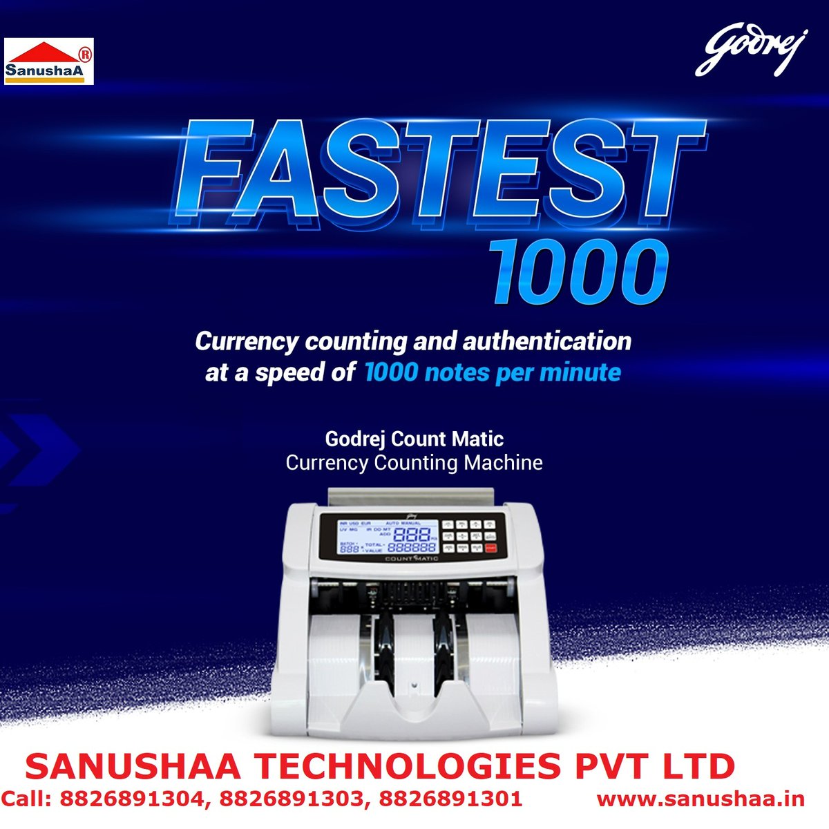 sanushaatech's tweet image. SANUSHAA provides sale/service for godrej note counting machine. etc which range of products suit your requirement for Home/office needs, kindly email on sanushaatech@rediffmail.com, call on 8826891303, 08826891304 #Godrej #godrejnotecounting #notecountingmachine