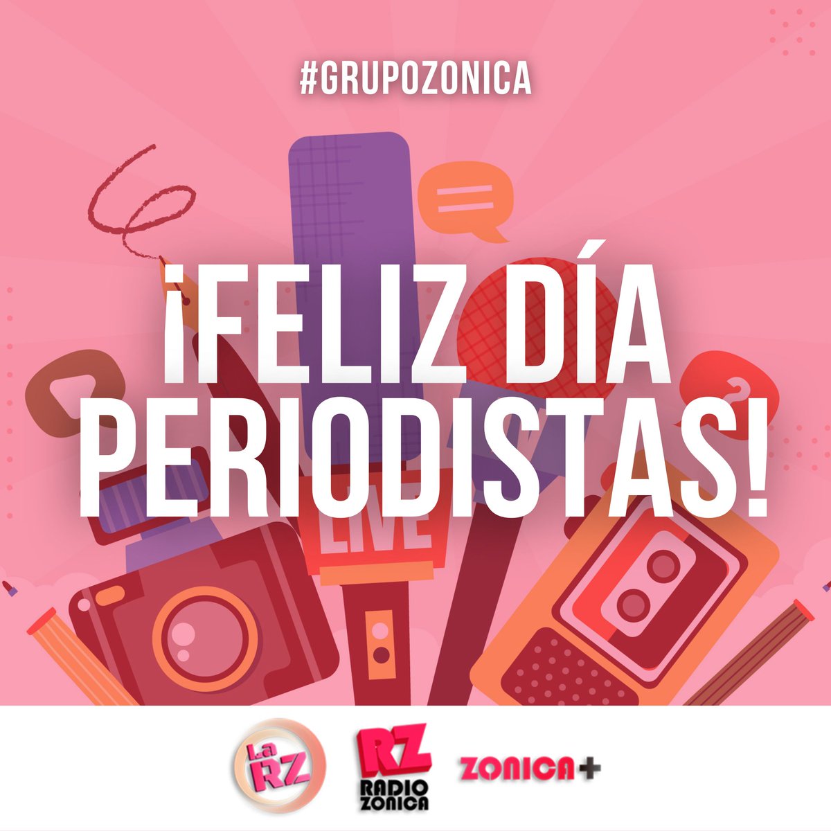 larzradio's tweet photo. Todo el equipo del #GrupoZonica les deseamos un muy feliz día del Periodista. ❤️✨🎙️ 📢

#RadioZonica #LaRZ #Zonica+ #7DeJunio #DiaDelPeriodista #Efemerides #MediosDigitales #PluralidadDeVoces https://t.co/reMOatNdVD