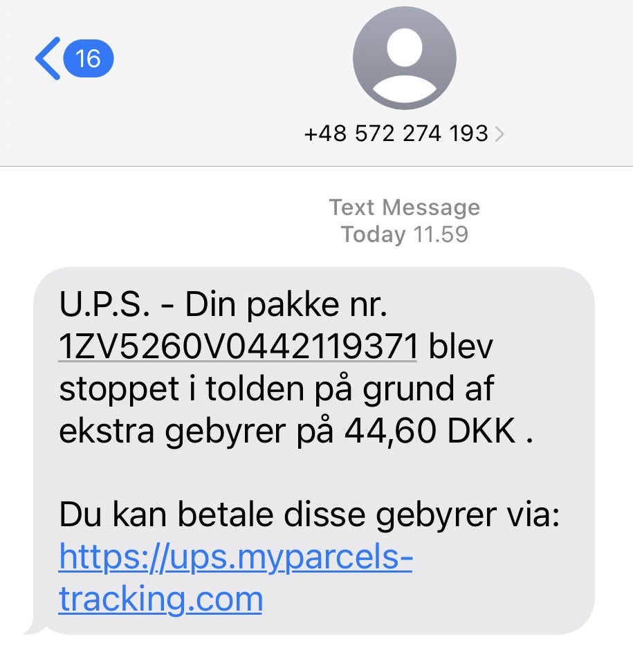 Hey <a href="/UPS/">UPS</a> I’ve just received a phishing text message. Thought you’d like to know ✌️

ups.myparcels-tracking.com