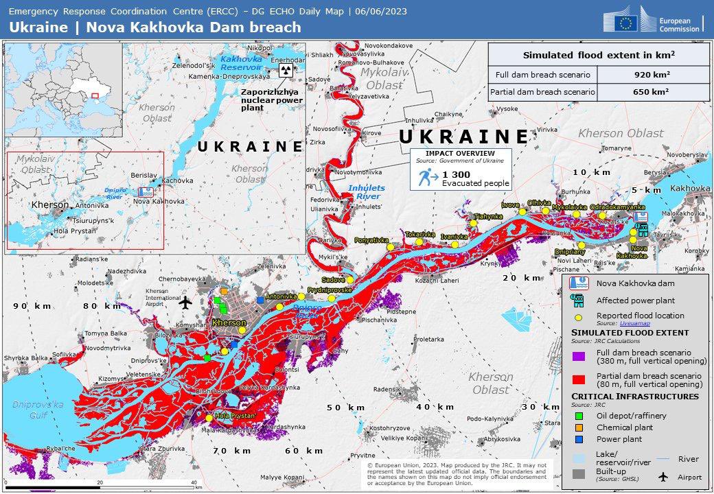 EU aid is on its way to help address the devastating impact of the #NovaKakhovka dam destruction in Ukraine.
Thanks to first offers  from 🇩🇪, 🇦🇹 & 🇱🇹we mobilise via the #EUCivilProtectionMechanism water filters, containers,
generators, water pumps and shelter equipment @eu_echo