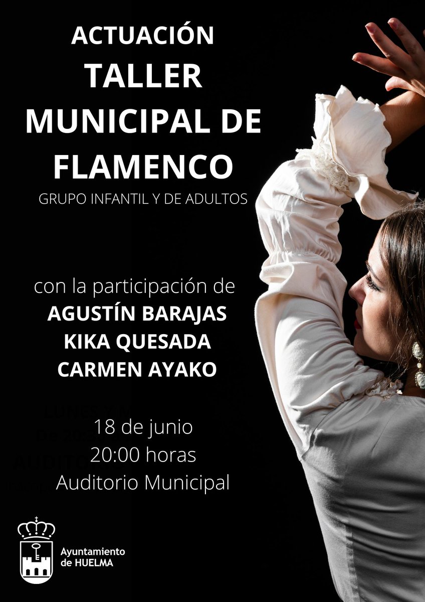 El próximo 18 de junio, domingo, tendremos la actuación del Taller Municipal de Flamenco dirigido por Agustin Barajas como conclusión a sus meses de aprendizaje.📷📷
¡No os lo perdáis!
#AyuntamientodeHuelma #AytoHuelma #Huelma #flamenco