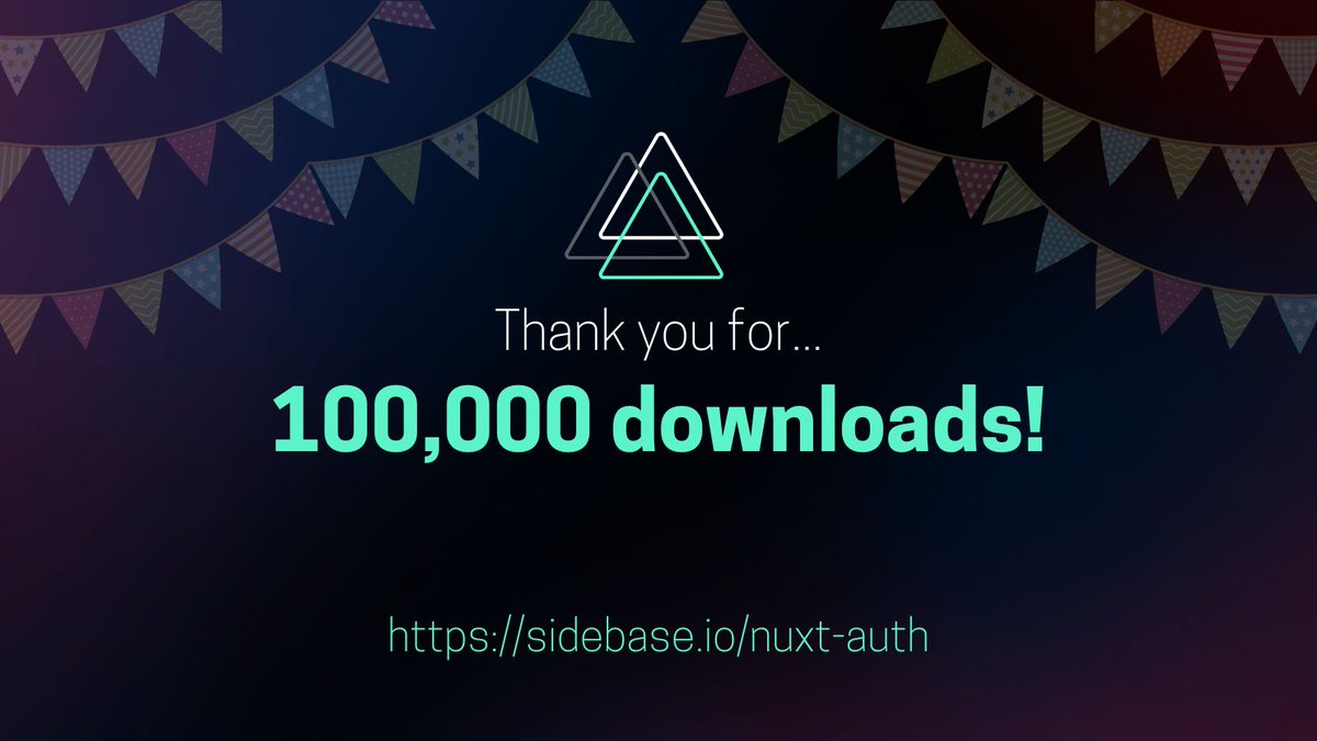 We reached 100k total downloads on sidebase/nuxt-auth 🎉

Thank you to everyone for their support! We are also hosting our weekly open office hour today at 16:00 (GMT+2) on our Discord! If you have any questions feel free to join us:

discord.gg/7573W35c?event…