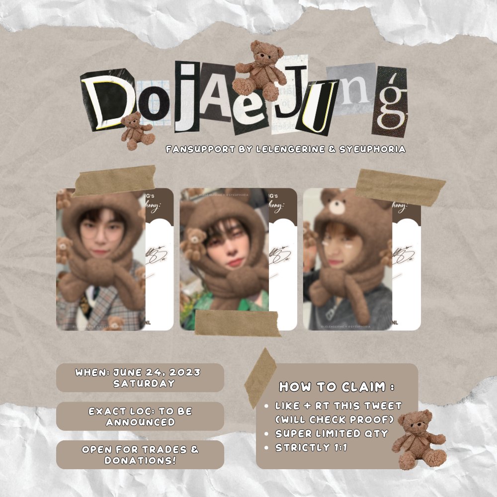 syeuphoria's tweet photo. ʕ •ᴥ•ʔゝ☆ #DOJAEJUNG fan support for DJJ fancon in manila ╲ʕ·ᴥ·╲ʔ  

— get a random fanmade pc from @syeuphoria and @lelengerine on d-day!  

🧸 like and rt this twt (will check proof!) 
🧸 super limited qty 
🧸 strictly 1:1 ratio

#NCTDoJaeJung_Manila #DJJ_PerfumesManila https://t.co/7bAcmTQPPr