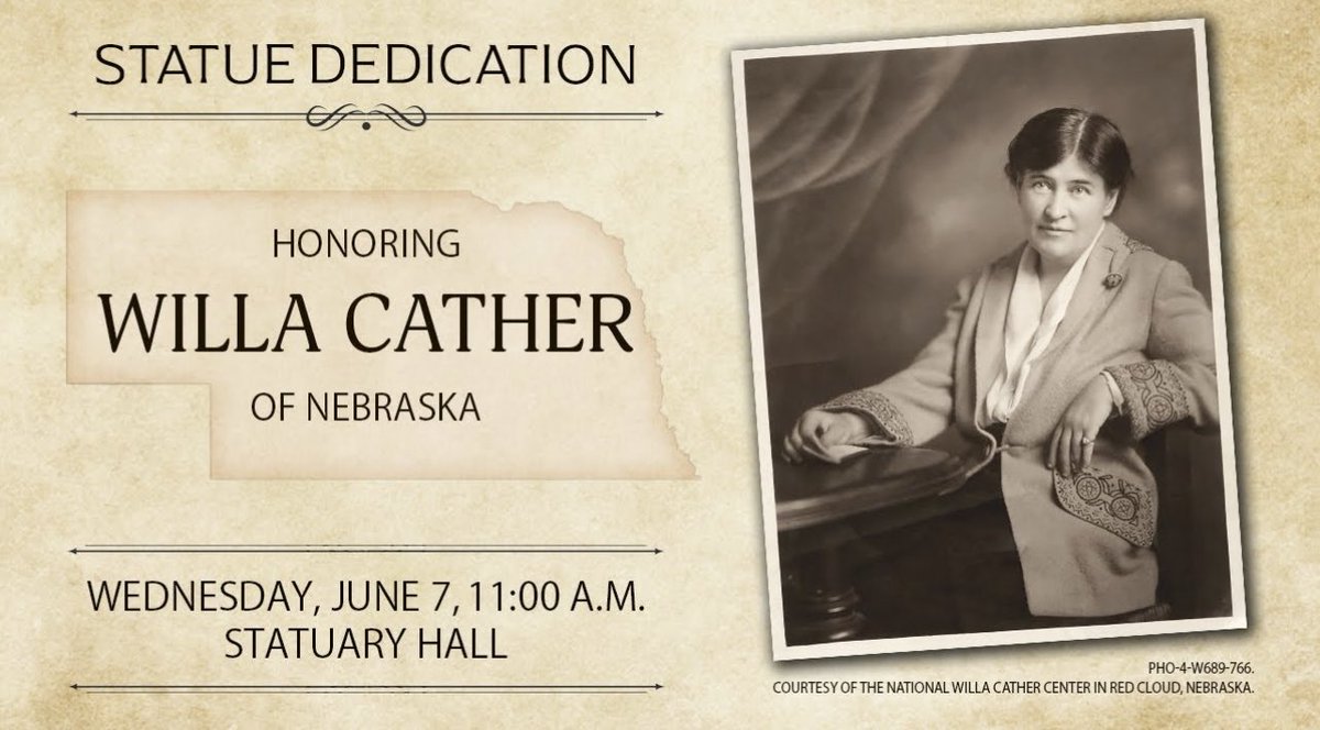 It's new statue day at the Capitol! 

Willa Cather, Nebraska author and the state's second new statue in the last 4 years, will be unveiled in National Statuary Hall.

Stream the ceremony live at 11 am EDT: youtube.com/live/-w_RF2qMu…