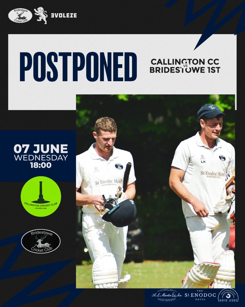 ❌ | GAME POSTPONED

Unfortunately, tonight’s game against @CallingtonCC has been postponed. The new date will be announced soon.🦌

#TeamTavistock #UpTheLambs