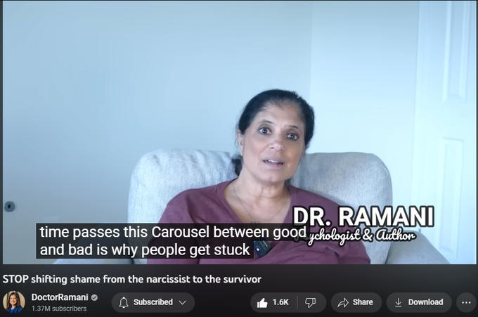 STOP shifting shame from the narcissist to the survivor
https://www.youtube.com/watch?v=9n9rqUoadWc