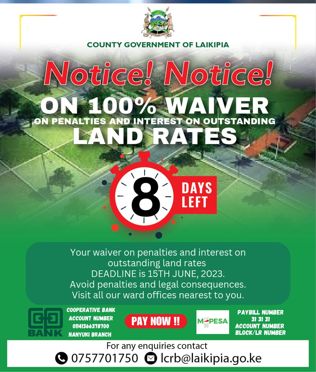 Laikipia_prince's tweet photo. Polite Remainder, the waiver period has only 8days left ! Take advantage

Good afternoon from 031 https://t.co/PnNLeZ4u3w