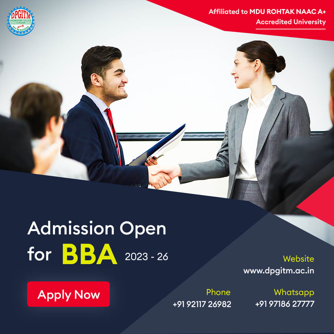 the 2023-2026 #BBA program today! Don't miss out on this opportunity. Apply now: dpgitm.ac.in

#collegeadmissions #admissions2023 #bbaadmission #bestcollegeingurugram #bestmanagementcollege