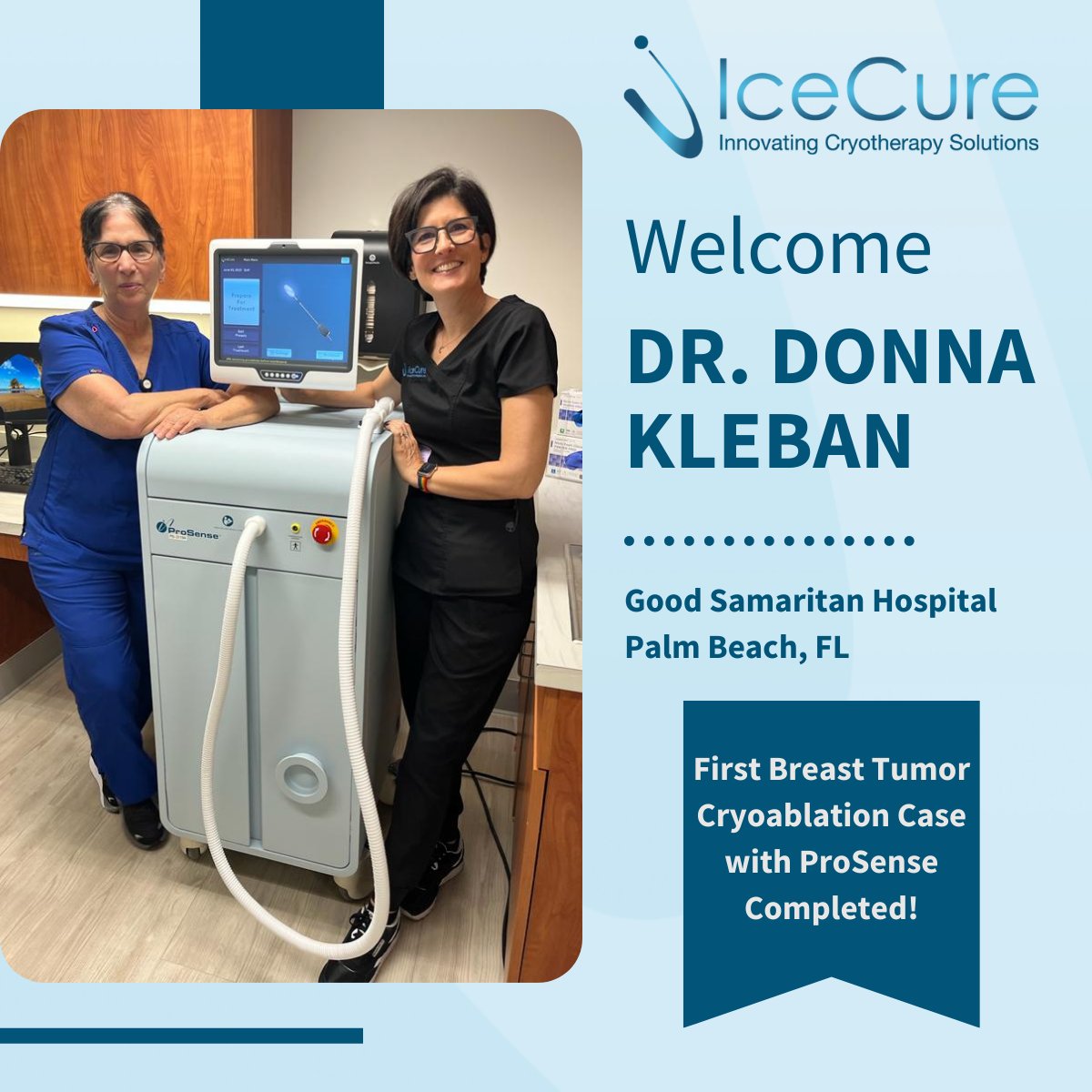 IceCureMedical's tweet photo. @IceCureMedical would like to congratulate Dr. Donna Kleban at @GoodSamaritanMC in West Palm Beach, FL. on your 1st #ProSense #Breast #Cryoblation procedure for bilateral fibroadenoma.
Learn more: https://t.co/Cg9O1cDx6X
#womenshealth #breastsurgeon #breastcare https://t.co/NYF5tRZRK7