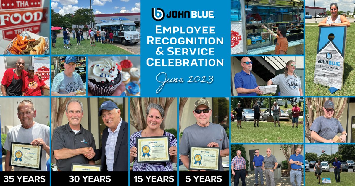 JohnBlueCo's tweet photo. We held our annual Employee Recognition and Service Celebration last week. We celebrated with a food truck, games, and awards. The success of this company is a testament to our employees and their many years of hard work.

#johnblueco #employeerecognition #weloveouremployees https://t.co/6HCNzKZAI6