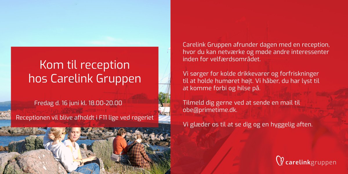 Carelink Gruppen har hermed fornøjelsen af at invitere dig til en eftermiddag med spændende debatter og en reception på årets Folkemøde.  Kom forbi os ved F11, lige ved Allinge Røgeri, fra kl. 16 fredag den 16. juni.  #folkemødet2023 #carelinkgruppen #sammenombedrevelfærd
